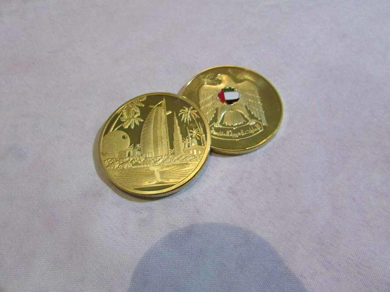 Gold Plated Dubai Souvenir Coin -Burj Al Arab & Burj Khalifa