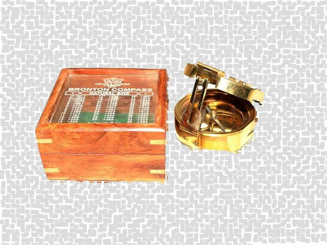 Engravable Antique Nautical Brass Gimbaled Compass In Wooden Box