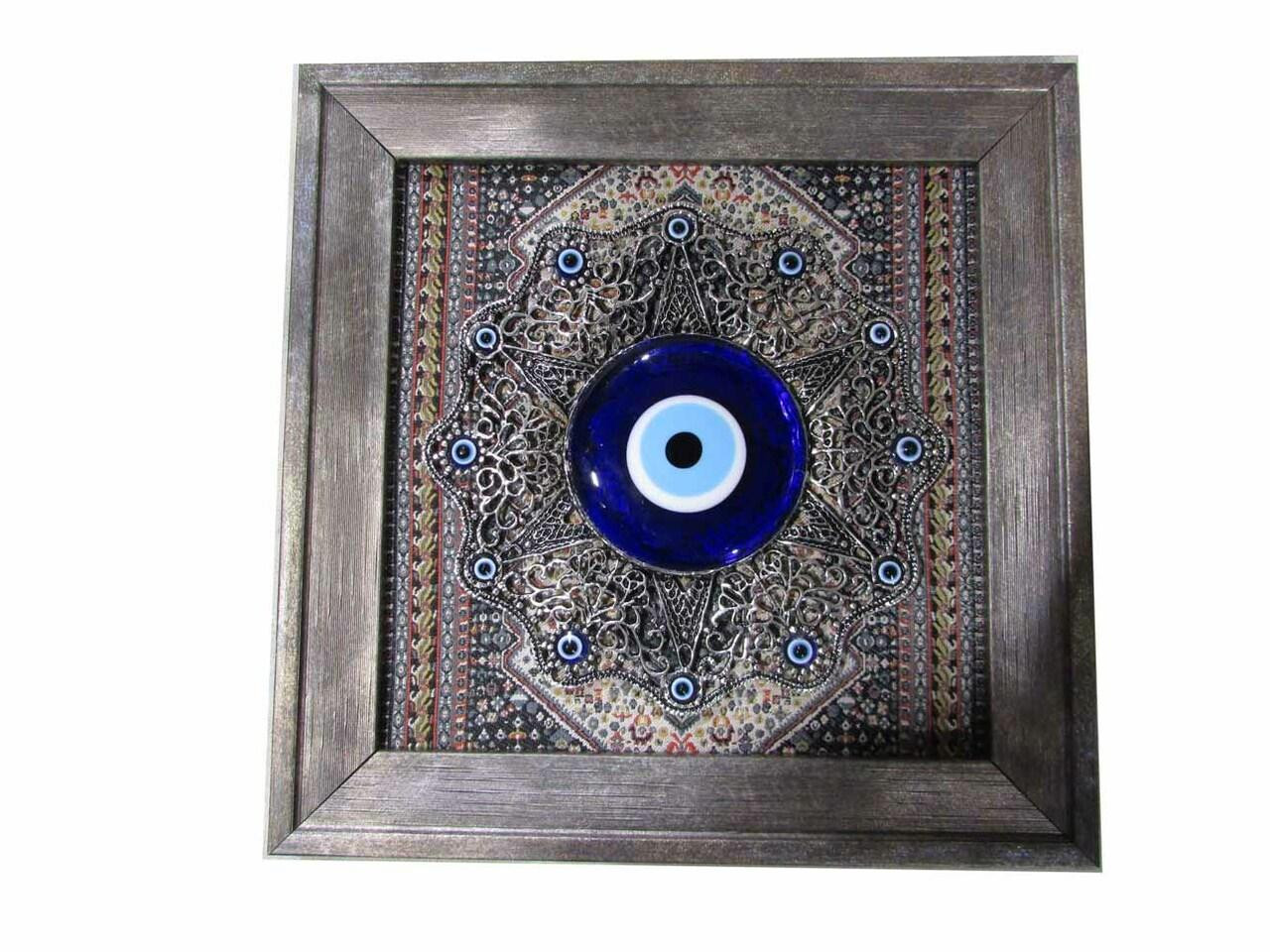 Silver Framed Evil Eye Wall Hanging for Home Protection
