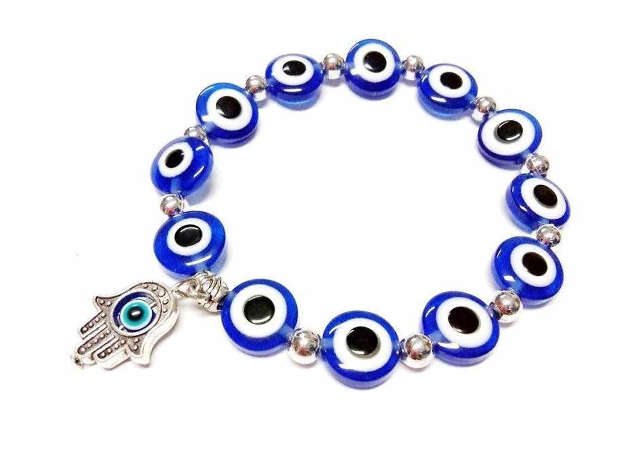 Gold and Blue Evil Eye Stretch Bracelet for Good Luck