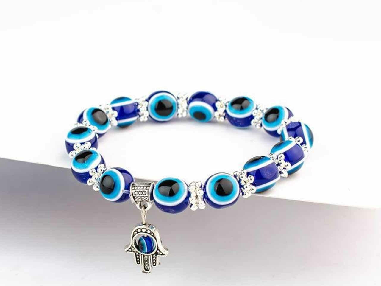 Proud to Be Mexican American Cat's Eye Beaded Wrap Bracelet Blue