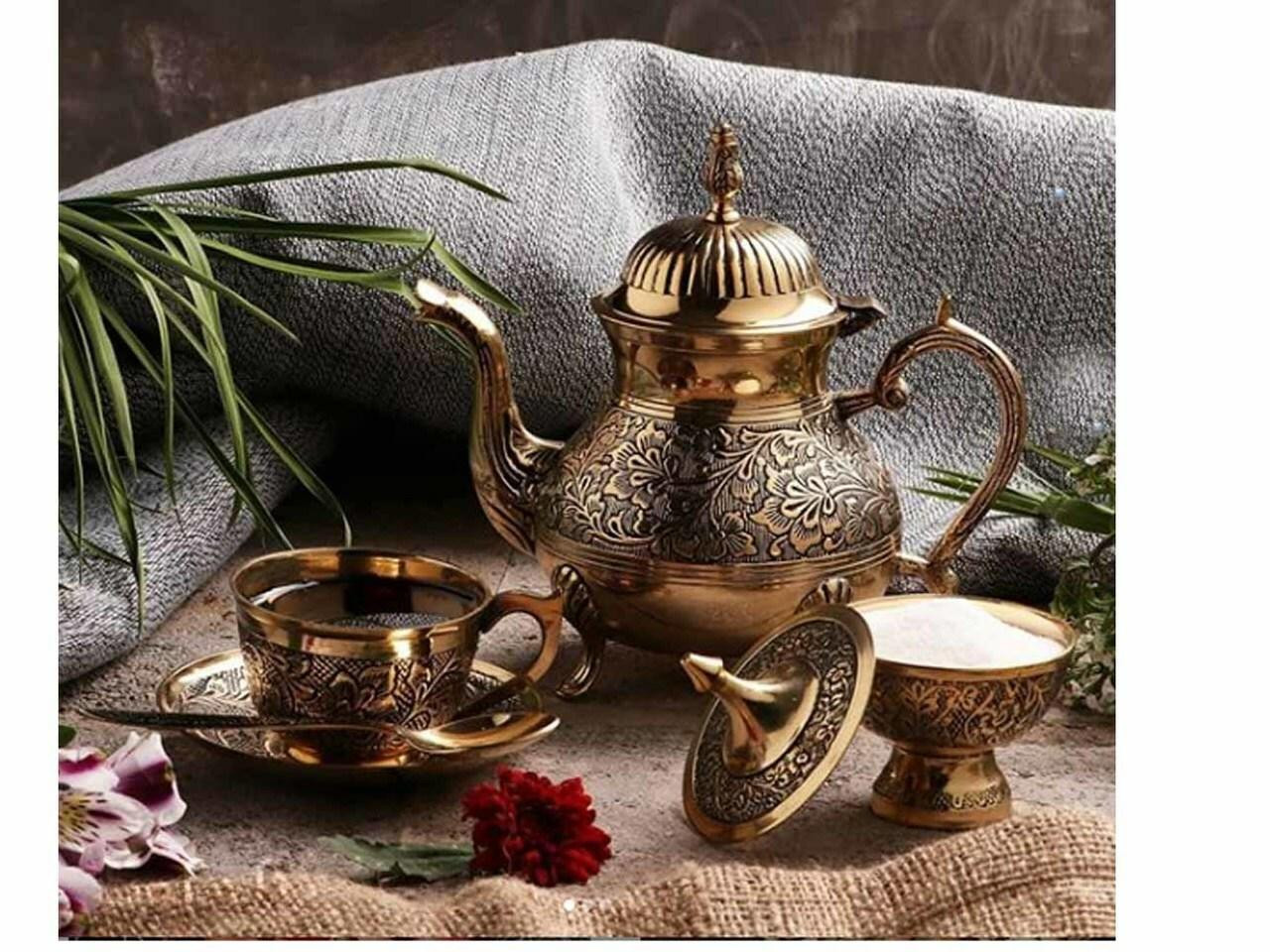 handmade brass tea set , Set of tea pot , cup and sugar bowl