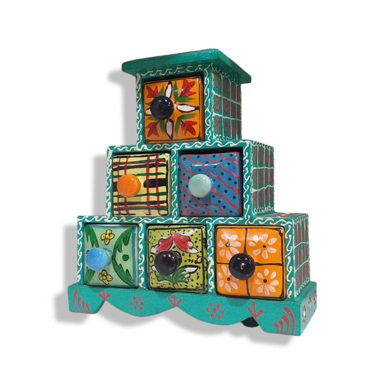 Spice box 6 drawers Assorted Color Jewelry boxes Set wooden ceramic hand painted box Farmhouse storage box