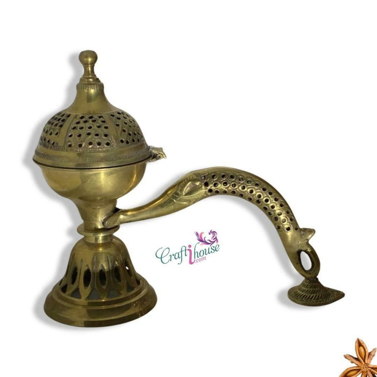 Vintage Oil Burning Engraved Brass Genie Lamp, Made in India