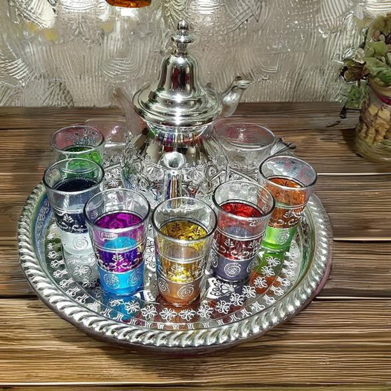 moroccan teapot 6 Tea Cups, Moroccan Tea Set Teapot Rectangular Tray 6  Glasses