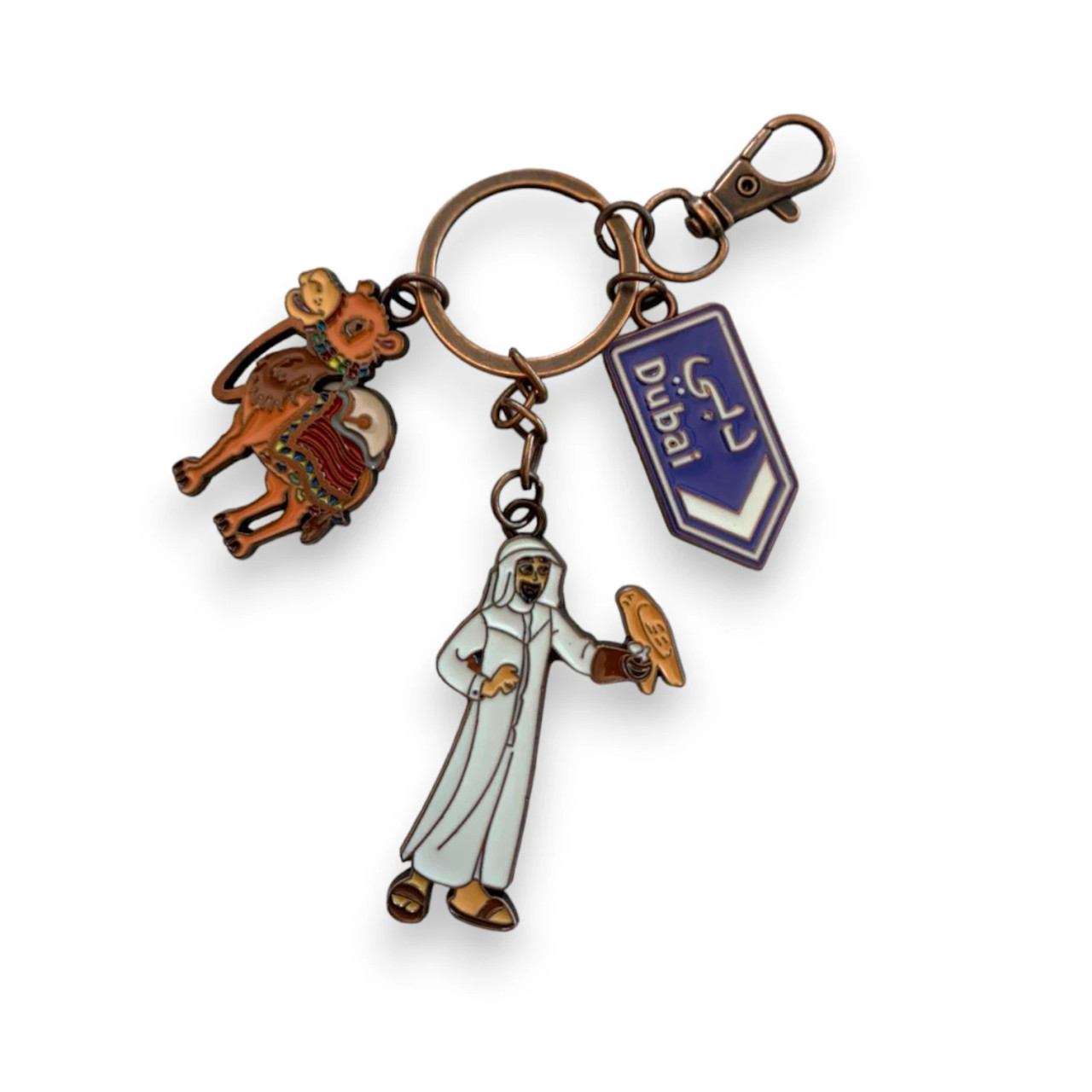 Dubai camel keychain ,Metal Arab man with Falcon Key chain