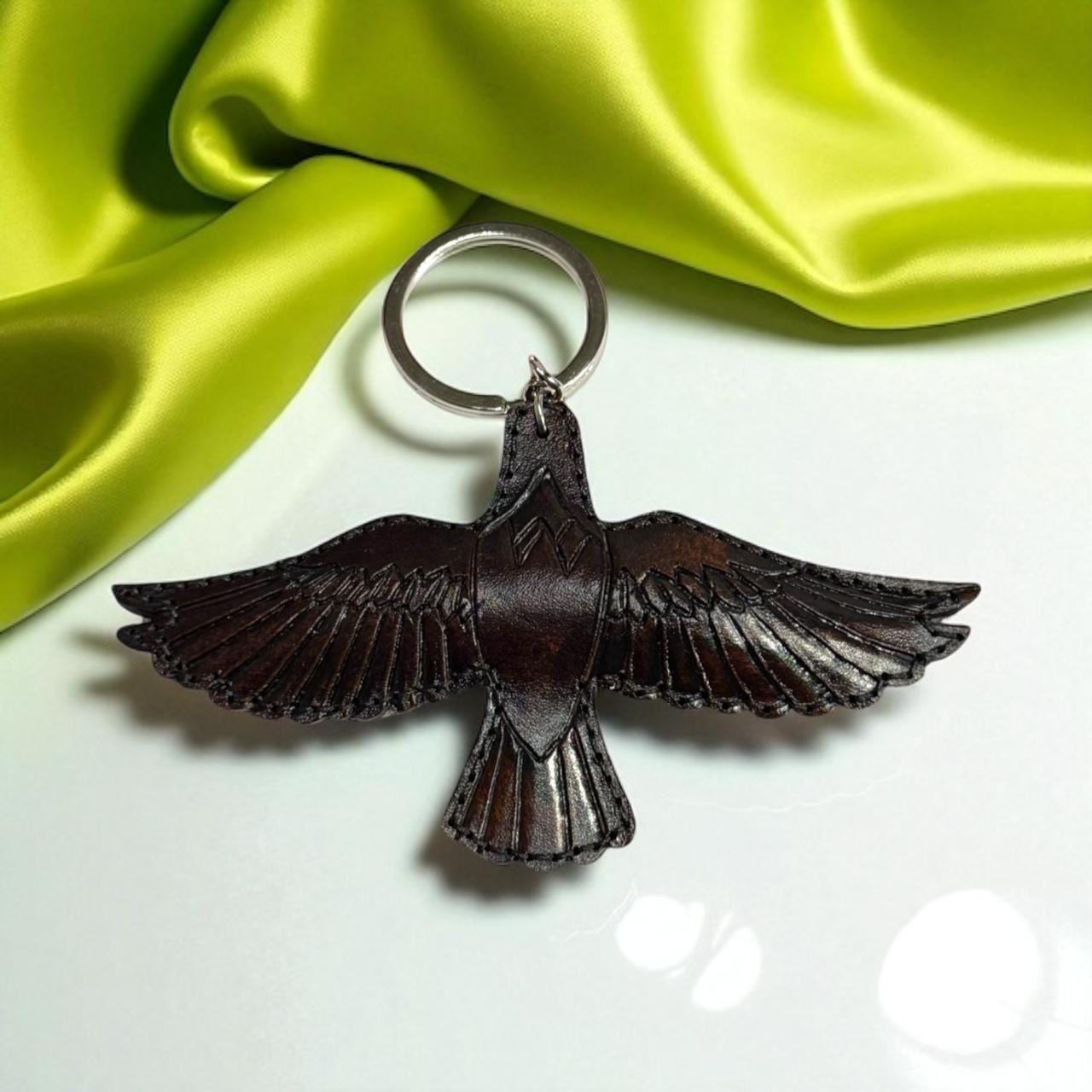Handmade Leather Falcon Keychain Natural Leather Bird Charm Souvenir