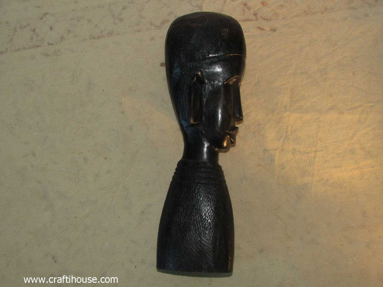 Hand Carved 2-Tone Wooden Shapely African Woman w/basket on head Statue -  15