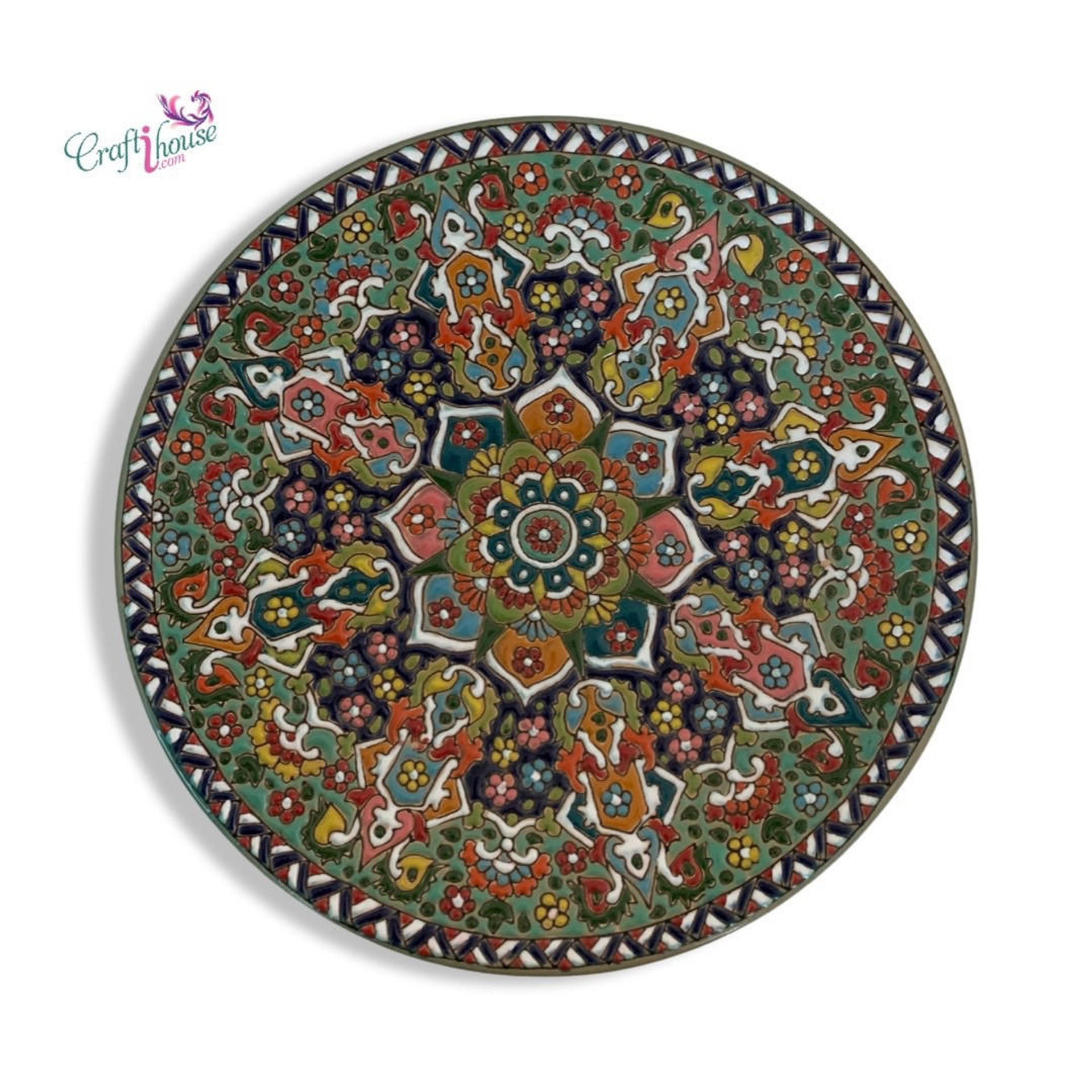 Hand Painted Ceramic Plate Wall Decor, Enameled Clay Serving Plate