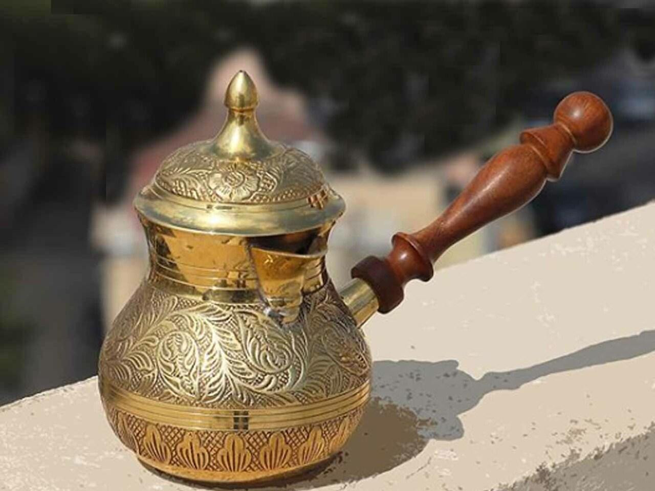 "Handmade Turkish Coffee Pot with Lid Brass Coffee Pot"