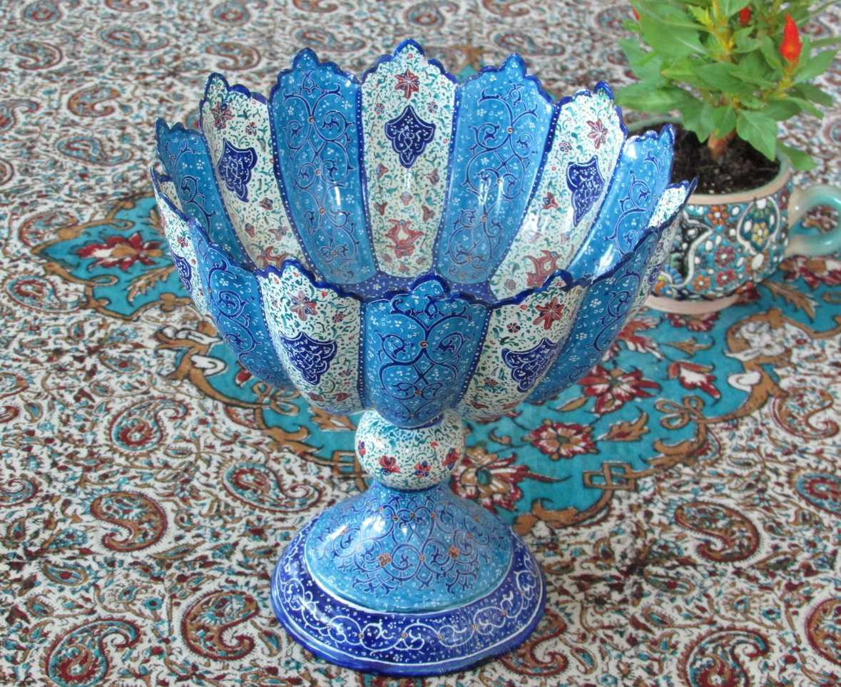 candy bowl Enamel Pedestal Copper Candy / Nut Bowl