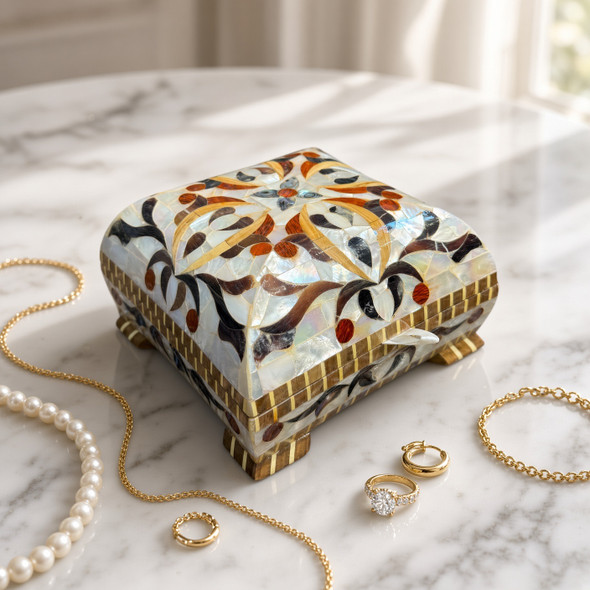 mother-of-pearl and shell inlaid jewelry box
