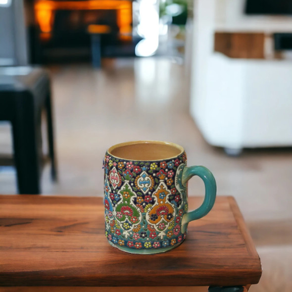 Exclusive Hand-painted Enamel Clay - Artisan Coffee Mug Fine Craftsmanship Detail