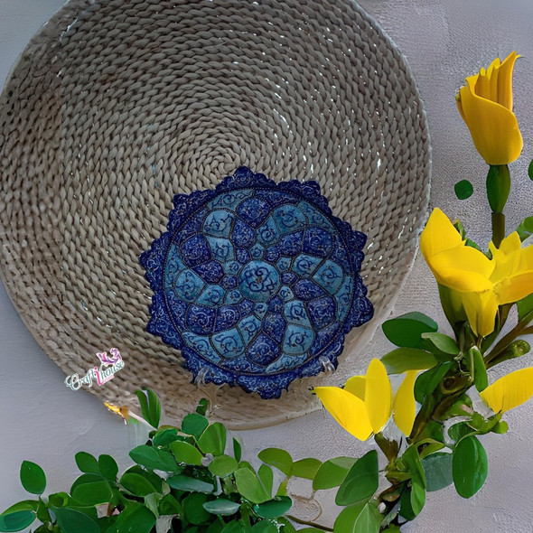 Close-up of the 20 cm Meenakari plate, highlighting the delicate enamel floral motifs and the metallic luster of the traditional copper base.