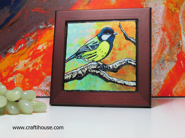 Bird Ceramic Tiles In Wooden | Hand-painted Enameled Clay Plate | Traditional Wall Decor - Luxury Handcrafted Art Craftihouse Dubai