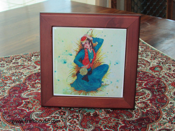 Miniature Ceramic Tiles With Wooden | Hand-painted Enameled Clay Plate | Traditional Wall Decor - Luxury Handcrafted Art Craftihouse Dubai
