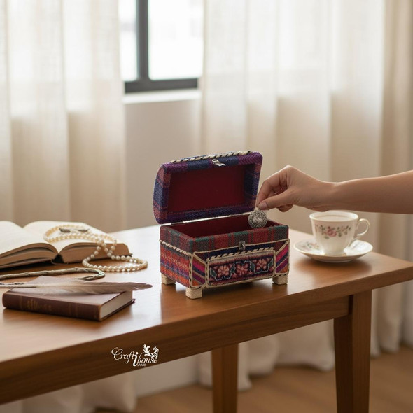 Decorative storage box with vintage kilim wool fabric