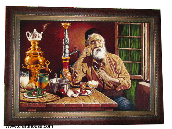 Old Man In Coffe Shop Machine Made Carpet 50x70 With Frame | Luxury Heritage Decor & Unique Artisan Piece - Luxury Handcrafted Art Craftihouse Dubai