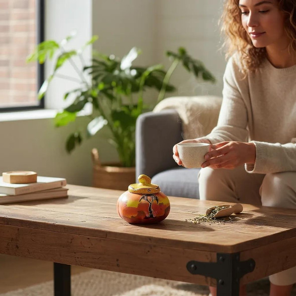 Pumpkin shaped soapstone sugar bowl handmade African art