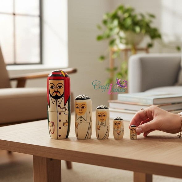 Handmade Arabic Wooden Nesting Dolls 5 in 1
