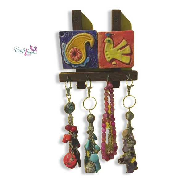 Handcrafted Wooden-clay Wall Key Holder 18x10cm – Luxury Decor - Luxury Handcrafted Art Craftihouse Dubai