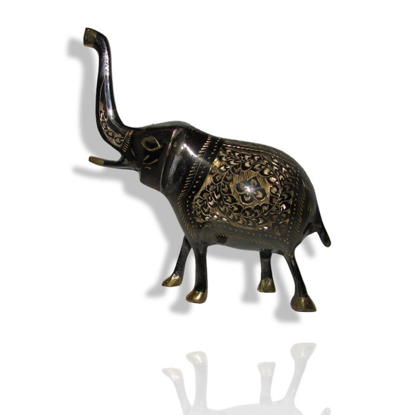 Brass Engraved Elephant Statue 16x8 | Luxury Heritage Gift & Cultural Souvenir - Luxury Handcrafted Art Craftihouse Dubai