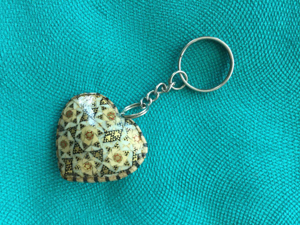 Heart-shaped Khatamkari Wooden Keychain Inlaid | Artisan Home Decor | Unique Middle Eastern Piece - Luxury Handcrafted Art Craftihouse Dubai