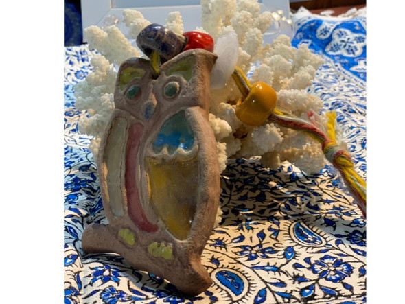 Handmade ceramic owl wall hanging with salt stone heart-shaped unique home decor gift