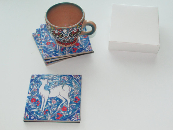 4-piece Printed Ceramic Coaster | Artisan Home Decor | Unique Middle Eastern Piece - Luxury Handcrafted Art Craftihouse Dubai