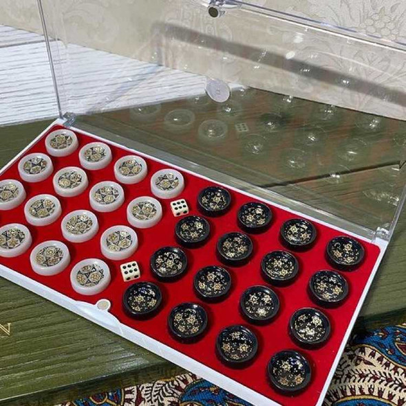 Luxury set of backgammon chips and dices 1.25  inches (3cm) Artisan Detail Shot