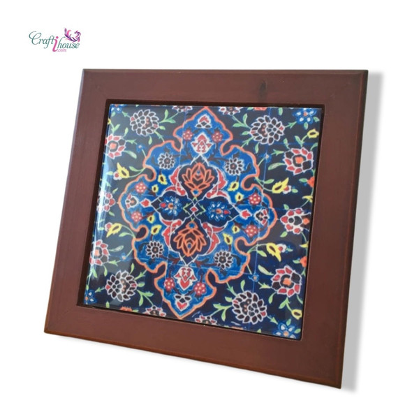 Ceramic Tile With Wooden Frame | Sophisticated Handcrafted Pottery | Elegant Home Accent - Luxury Handcrafted Art Craftihouse Dubai