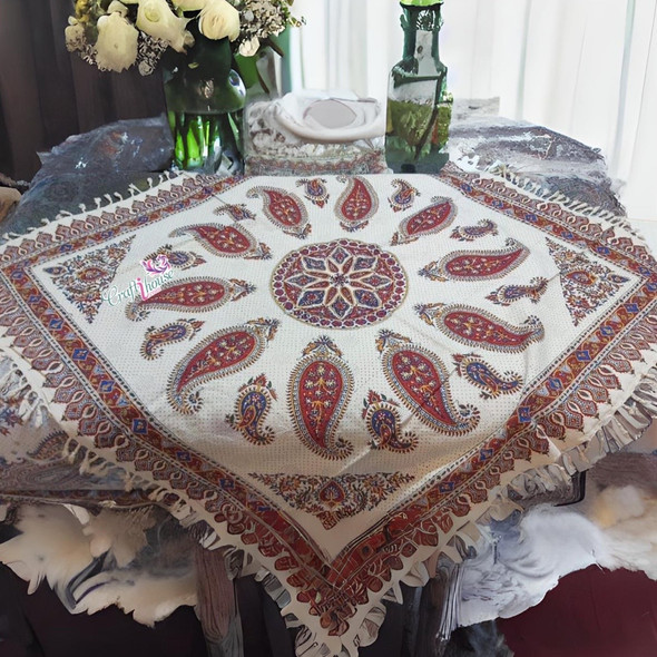 Tablecloth , hand blocked handmade Tablecloth , wedding table  Square (100x100cm)