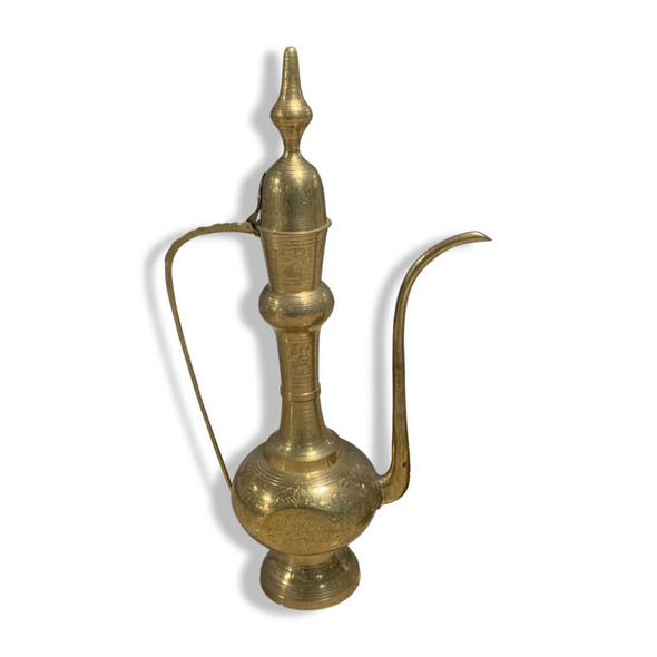 Farmhouse Antique Brass Samovar Tea Kettle, Arabic Inscriptions