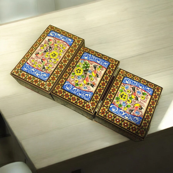 Set Of 3 Pieces Jewelry | Boutique Khatam Storage Box | Authentic Middle Eastern Art - Luxury Handcrafted Art Craftihouse Dubai
