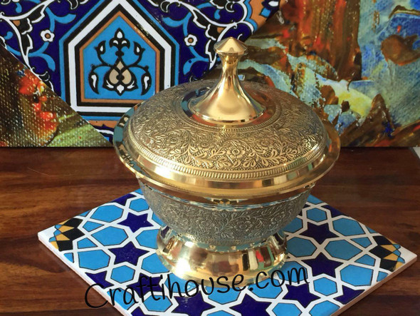 Pedestal Brass Sugar Bowl with lid