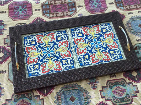 Tray With Tile | Boutique Middle Eastern Platter | Authentic Regional Craft - Luxury Handcrafted Art Craftihouse Dubai