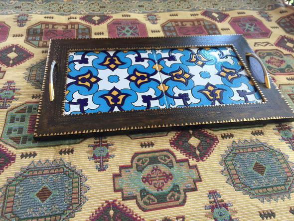 Wooden-ceramic Tray With Tile | Sophisticated Boutique Accessory | Crafted In Dubai - Luxury Handcrafted Art Craftihouse Dubai