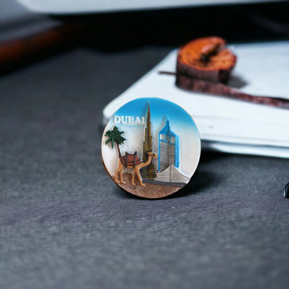 Round UAE ceramic fridge magnet 5cm Dubai travel souvenir collectible