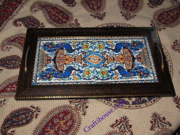 Peacock Pattern Tray | Boutique Middle Eastern Platter | Authentic Regional Craft - Luxury Handcrafted Art Craftihouse Dubai