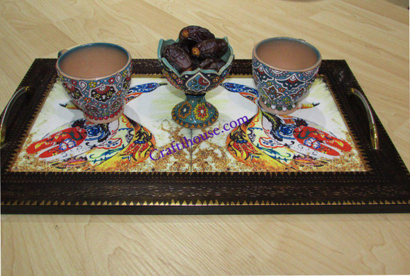 A Stunning Wooden-ceramic Tea Serving | Premium Embossed Floral Plate | Authentic Cultural Gift - Luxury Handcrafted Art Craftihouse Dubai