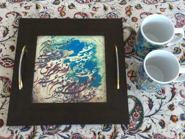 A Lovely Square Wooden- Ceramic | Artisan Crafted Ceramic Plate | Luxury Heritage Art - Luxury Handcrafted Art Craftihouse Dubai