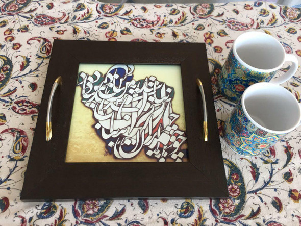 A Lovely Square Wooden- Ceramic | Boutique Clay Wall Hanging | Unique Middle Eastern Decor - Luxury Handcrafted Art Craftihouse Dubai