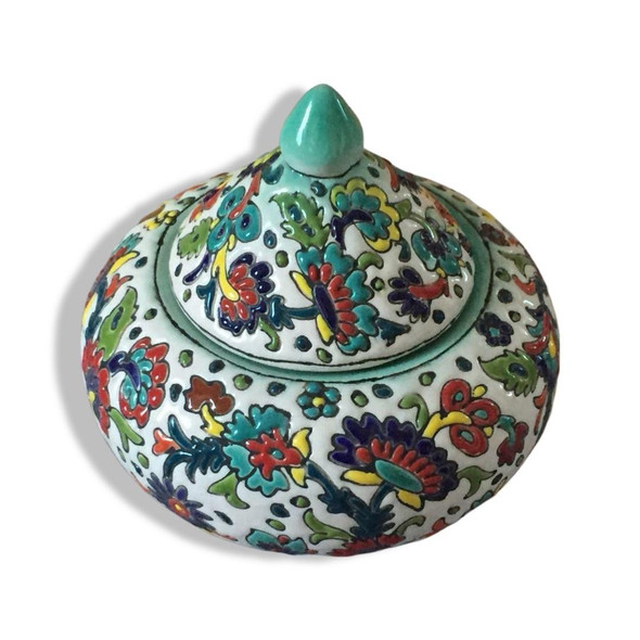 Authentic Hand Enamel Painted colorful Candy Bowl . clay Sugar bowl. – H... - Luxury Handcrafted Art Craftihouse Dubai