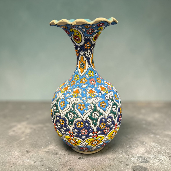 From the Craftihouse Blossom series: A unique 26 cm hand-enameled floral vase for luxury home decor and artisan gifting.