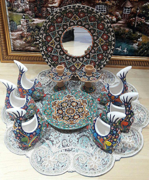 Exclusive Set Of Hand Enamel Painted Ceramic Haftseen With Cute Fish Bow... - Luxury Handcrafted Art Craftihouse Dubai