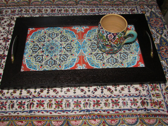 Wooden-ceramic Tea Serving Tray ..with | Premium Handcrafted Memento | High-end Heritage Art - Luxury Handcrafted Art Craftihouse Dubai