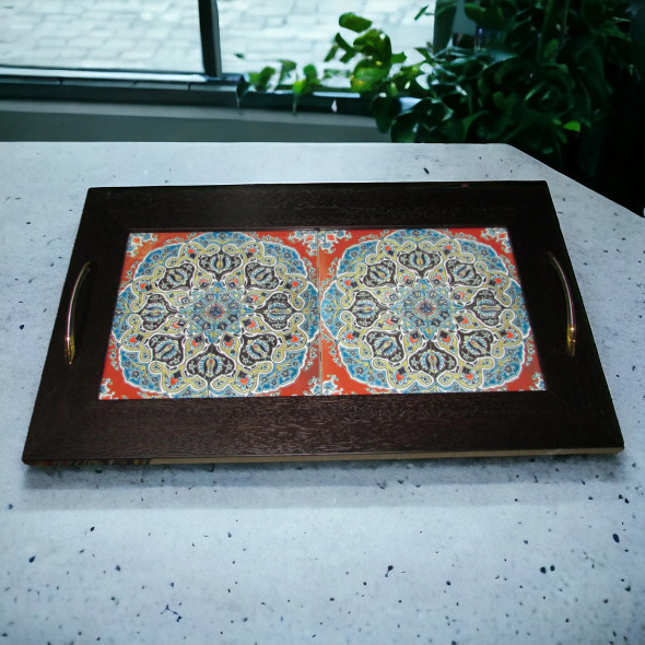 Wooden-ceramic Tea Serving Tray ..with | Premium Handcrafted Memento | High-end Heritage Art - Luxury Handcrafted Art Craftihouse Dubai