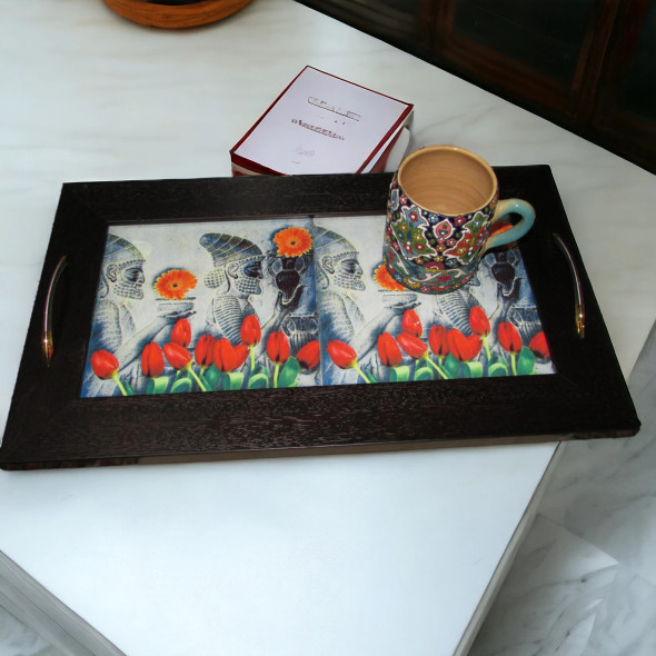 Nouroz Wooden-ceramic Tea Serving Tray | Luxury Heritage Gift & Cultural Souvenir - Luxury Handcrafted Art Craftihouse Dubai