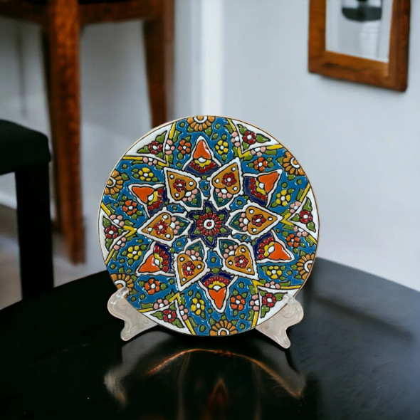 Hand-painted enamel ceramic wall plate 15cm handmade Persian art home decor