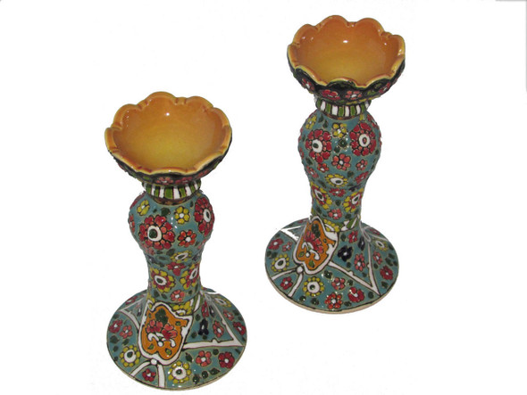 Handcrafted set of 2 pcs Textured embossed ceramic candle holder – Luxur... - Luxury Handcrafted Art Craftihouse Dubai